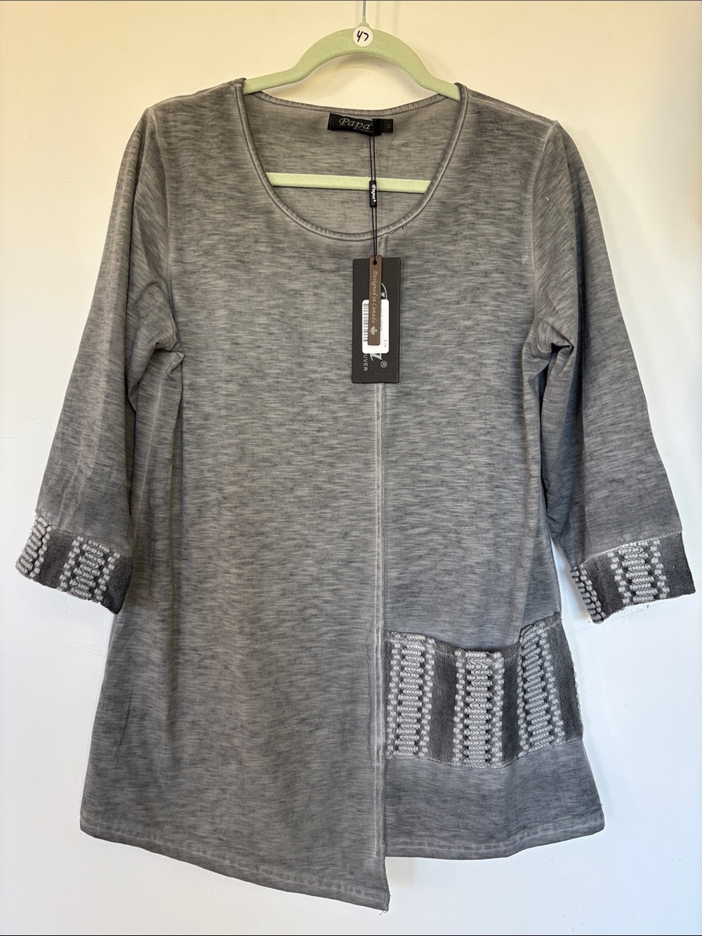 NWT papa Vancouver Gray Textured Asymmetric Tunic Top